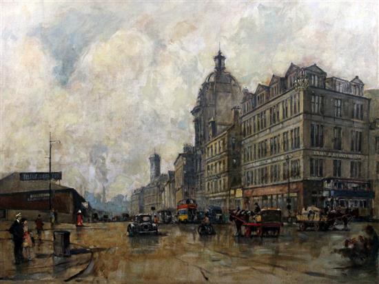 Early 20th century Scottish School Train and McIntyre, Old Angus House, Cnr Cadogan & Wellington Street, Glasgow, 30 x 40in., unframed